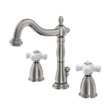 Heritage Two-Handle 3-Hole Deck Mount Widespread Bathroom Faucet with Pop-Up Drain, Brushed Nickel
