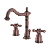 Heritage Two-Handle 3-Hole Deck Mount Widespread Bathroom Faucet with Brass Pop-Up (KB1970AL), Antique Copper