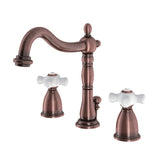 Heritage Two-Handle 3-Hole Deck Mount Widespread Bathroom Faucet with Brass Pop-Up (KB1970AL), Antique Copper