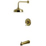 Demure Single-Handle Pressure Balanced Tub and Shower Faucet, Antique Brass