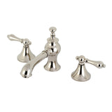 Vintage Two-Handle 3-Hole Deck Mount Widespread Bathroom Faucet with Brass Pop-Up (KC7), Polished Nickel