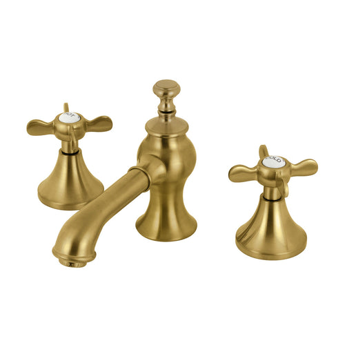 Essex Two-Handle 3-Hole Deck Mount Widespread Bathroom Faucet with Brass Pop-Up, Brushed Brass