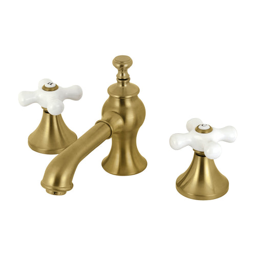 Vintage Two-Handle 3-Hole Deck Mount Widespread Bathroom Faucet with Brass Pop-Up (KC7), Brushed Brass