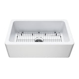 Kaolin 30-Inch Fireclay Single Bowl Farmhouse Kitchen Sink with Bottom Grid and Strainer, Matte White
