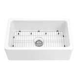 Kaolin 30-Inch Fireclay Single Bowl Farmhouse Kitchen Sink with Bottom Grid and Strainer, Glossy White