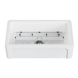 Kaolin 33-Inch Fireclay Single Bowl Farmhouse Kitchen Sink with Bottom Grid and Strainer, Glossy White