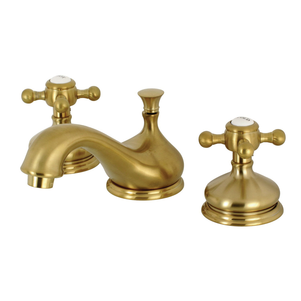 Vintage Two-Handle 3-Hole Deck Mount Widespread Bathroom Faucet with Brass Pop-Up (KS1166BX), Brushed Brass