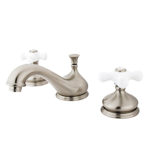 Heritage Two-Handle 3-Hole Deck Mount Widespread Bathroom Faucet with Brass Pop-Up (KS1), Brushed Nickel