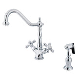 Heritage Two-Handle 2-or-4 Hole Kitchen Faucet with Brass Sprayer, Polished Chrome