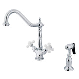 Heritage Two-Handle 2-or-4 Hole Kitchen Faucet with Brass Sprayer, Polished Chrome