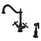 Heritage Two-Handle 2-or-4 Hole Kitchen Faucet with Brass Sprayer, Oil Rubbed Bronze