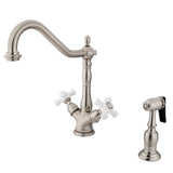 Heritage Two-Handle 2-or-4 Hole Kitchen Faucet with Brass Sprayer, Brushed Nickel