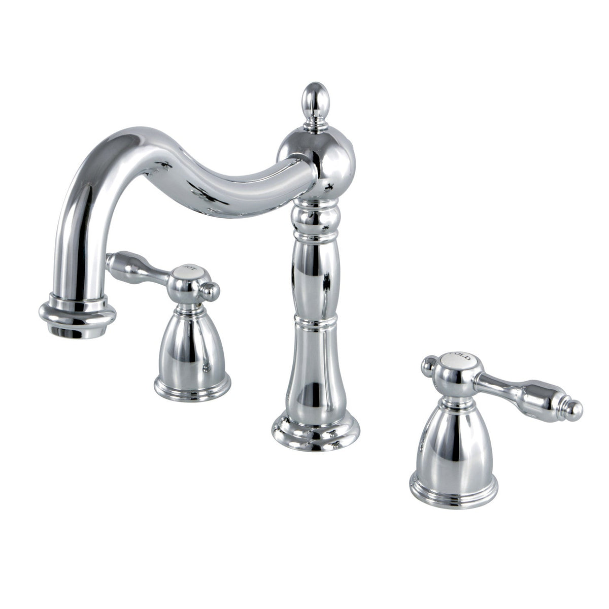 Tudor Two-Handle 3-Hole Deck Mount Roman Tub Faucet, Polished Chrome