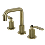 Whitaker Two-Handle 3-Hole Deck Mount Widespread Bathroom Faucet with Push Pop-Up Drain, Antique Brass