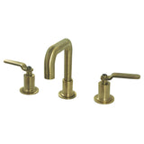 Whitaker Two-Handle 3-Hole Deck Mount Widespread Bathroom Faucet with Push Pop-Up Drain, Antique Brass