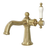 Nautical One-Handle 1-Hole Bathroom Faucet with Push Pop-Up Drain, Polished Brass