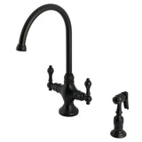 Vintage Two-Handle 2-Hole Kitchen Faucet with Brass Sprayer, Matte Black