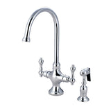Vintage Two-Handle 2-Hole Kitchen Faucet with Brass Sprayer, Polished Chrome