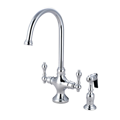 Vintage Two-Handle 2-Hole Kitchen Faucet with Brass Sprayer, Polished Chrome