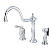 Heritage Single-Handle 3-Hole Widespread Kitchen Faucet with Brass Sprayer, Polished Chrome