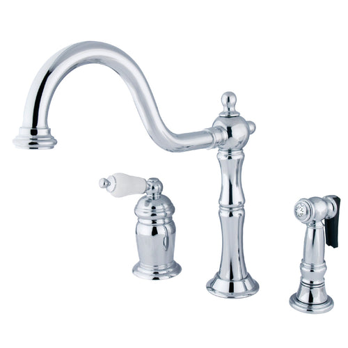 Heritage Single-Handle 3-Hole Widespread Kitchen Faucet with Brass Sprayer, Polished Chrome