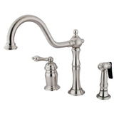 Heritage Single-Handle 3-Hole Widespread Kitchen Faucet with Brass Sprayer, Brushed Nickel