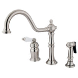 Heritage Single-Handle 3-Hole Widespread Kitchen Faucet with Brass Sprayer, Brushed Nickel