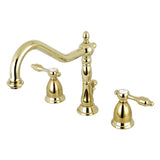 Tudor Two-Handle 3-Hole Deck Mount Widespread Bathroom Faucet with Brass Pop-Up, Polished Brass
