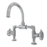 Belknap Two-Handle 2-Hole Deck Mount Bridge Bathroom Faucet with Push Pop-Up Drain, Polished Chrome