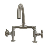 Belknap Two-Handle 2-Hole Deck Mount Bridge Bathroom Faucet with Push Pop-Up Drain, Brushed Nickel