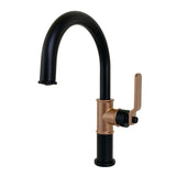 Whitaker One-Handle 1-Hole Bathroom Faucet with Push Pop-Up Drain, Matte Black/Rose Gold