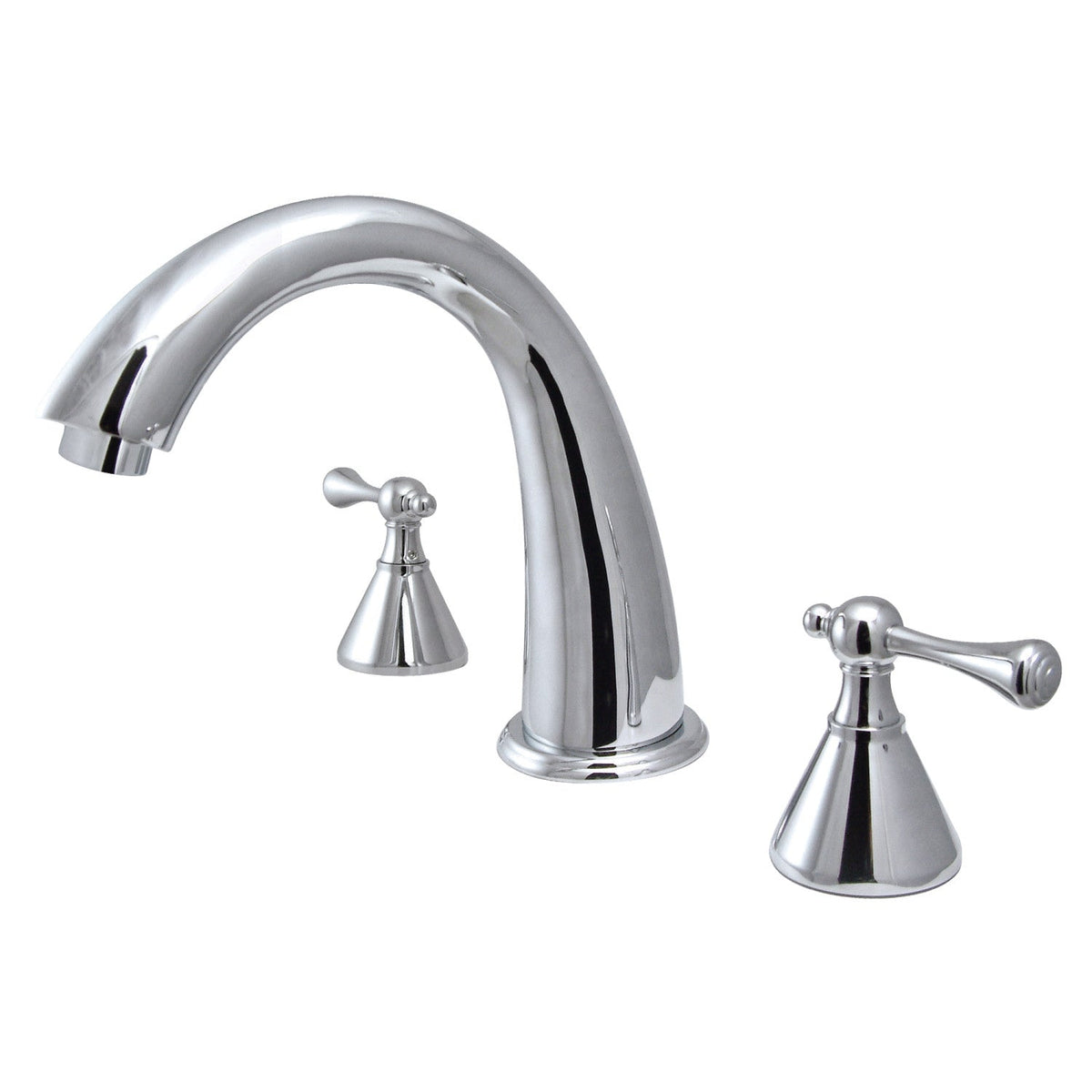 English Country Two-Handle 3-Hole Deck Mount Roman Tub Faucet, Polished Chrome