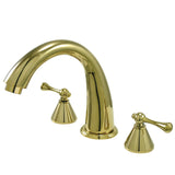 English Country Two-Handle 3-Hole Deck Mount Roman Tub Faucet, Polished Brass