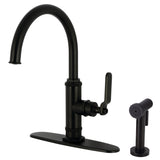 Whitaker Single-Handle 2-Hole Deck Mount Kitchen Faucet with Brass Side Sprayer, Matte Black