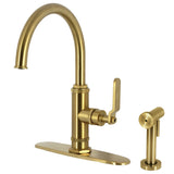 Whitaker Single-Handle 2-Hole Deck Mount Kitchen Faucet with Brass Side Sprayer, Brushed Brass