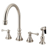Governor Double-Handle 4-Hole Widespread Kitchen Faucet with Brass Sprayer, Brushed Nickel