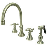 Governor Double-Handle 4-Hole Widespread Kitchen Faucet with Brass Sprayer, Brushed Nickel