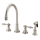 Governor Double-Handle 4-Hole Widespread Kitchen Faucet with Brass Sprayer, Brushed Nickel