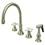 Governor Double-Handle 4-Hole Widespread Kitchen Faucet with Brass Sprayer, Brushed Nickel