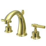 Milano Two-Handle 3-Hole Deck Mount Widespread Bathroom Faucet with Brass Pop-Up, Polished Brass