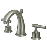 Milano Two-Handle 3-Hole Deck Mount Widespread Bathroom Faucet with Brass Pop-Up, Brushed Nickel