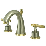 Milano Two-Handle 3-Hole Deck Mount Widespread Bathroom Faucet with Brass Pop-Up, Brushed Nickel/Polished Brass