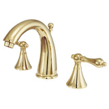 Naples Two-Handle 3-Hole Deck Mount Widespread Bathroom Faucet with Brass Pop-Up, Polished Brass