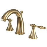 Naples Two-Handle 3-Hole Deck Mount Widespread Bathroom Faucet with Brass Pop-Up, Polished Brass
