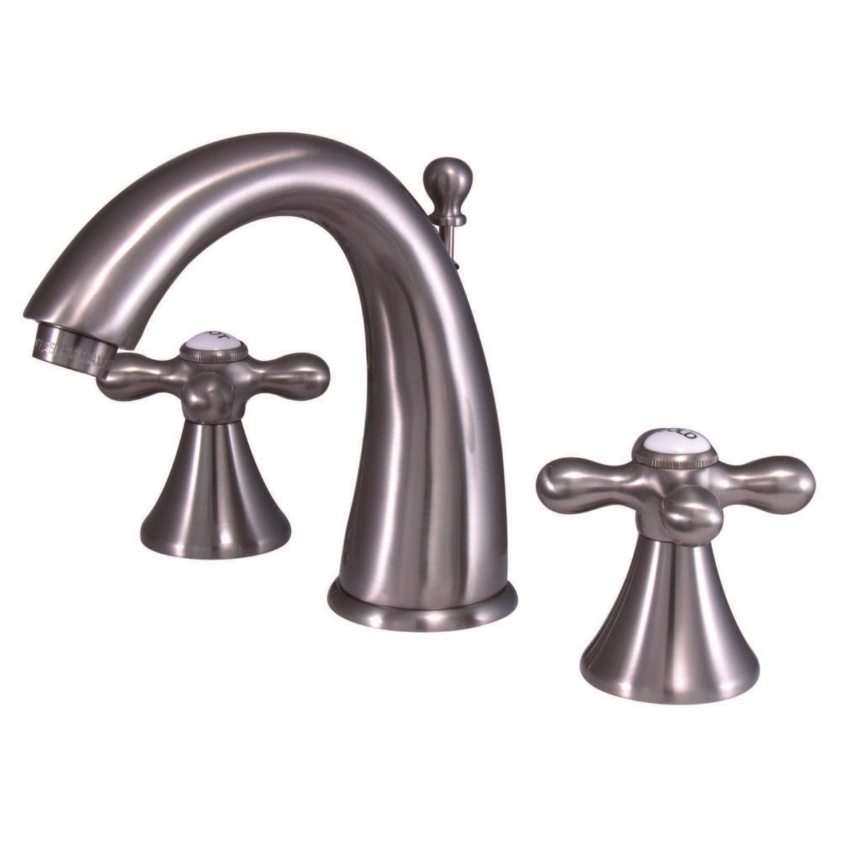 Naples Two-Handle 3-Hole Deck Mount Widespread Bathroom Faucet with Brass Pop-Up, Brushed Nickel