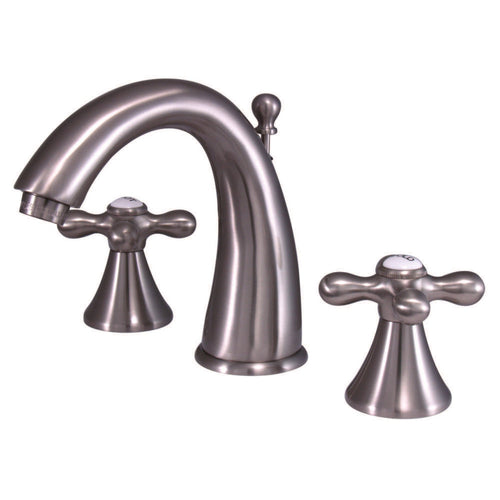 Naples Two-Handle 3-Hole Deck Mount Widespread Bathroom Faucet with Brass Pop-Up, Brushed Nickel