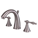 Naples Two-Handle 3-Hole Deck Mount Widespread Bathroom Faucet with Brass Pop-Up, Brushed Nickel