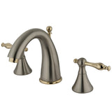 Naples Two-Handle 3-Hole Deck Mount Widespread Bathroom Faucet with Brass Pop-Up, Brushed Nickel/Polished Brass