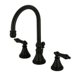 Governor Two-Handle 3-Hole Deck Mount Widespread Bathroom Faucet with Brass Pop-Up, Matte Black