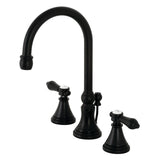 Two-Handle 3-Hole Deck Mount Widespread Bathroom Faucet with Brass Pop-Up, Matte Black